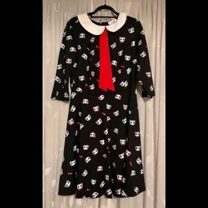 NWT Unique Vintage Plus Size Black & Panda Print Wednesday Flare Dress - 1X/16